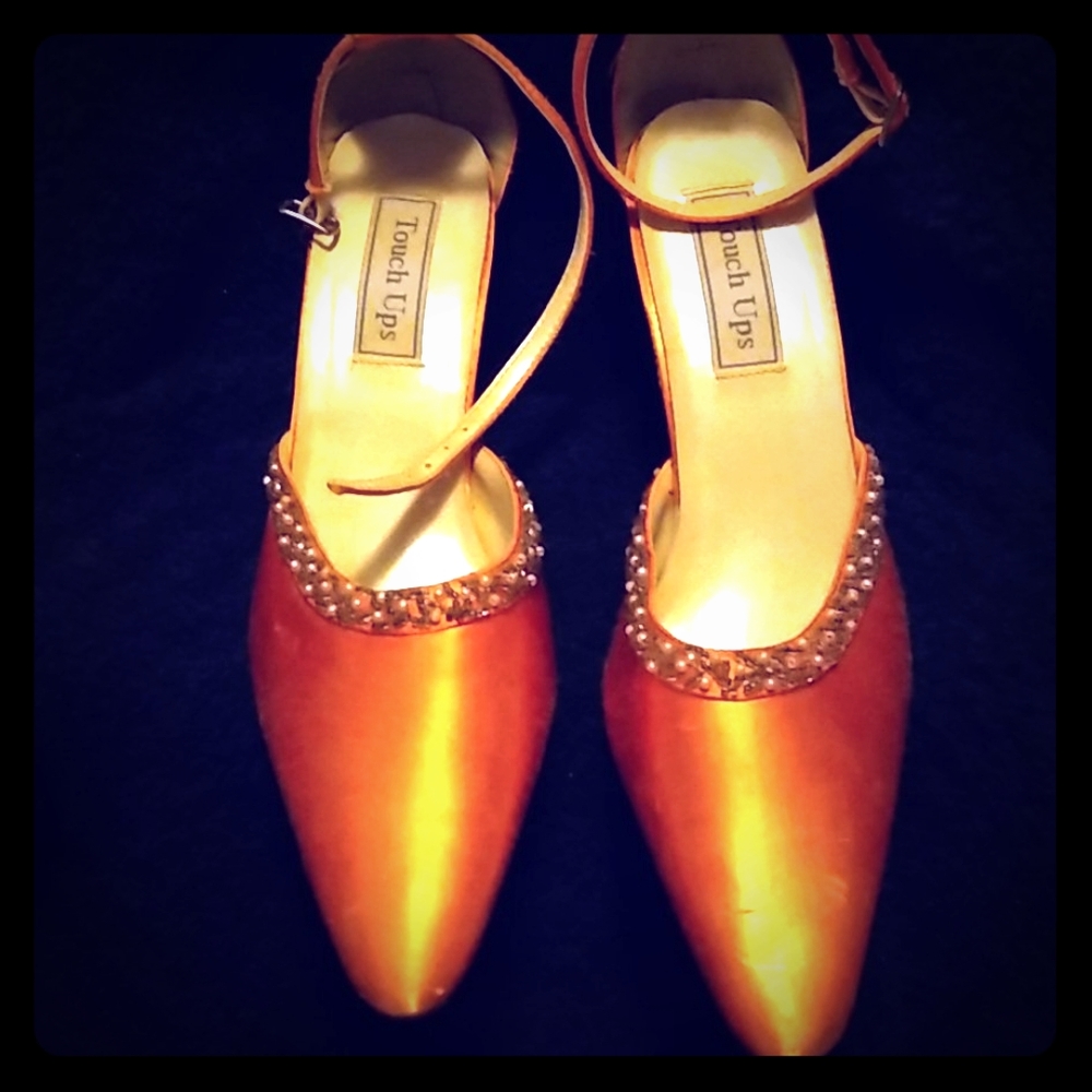 Pink Satin high heeled shoes by Touch Ups